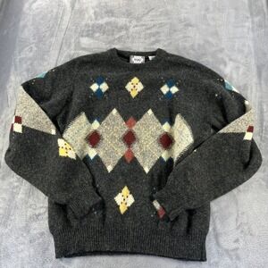 FOG London Fog Men's L Argyle Wool Sweater Charcoal Gray Classic 90s Grandpacore
